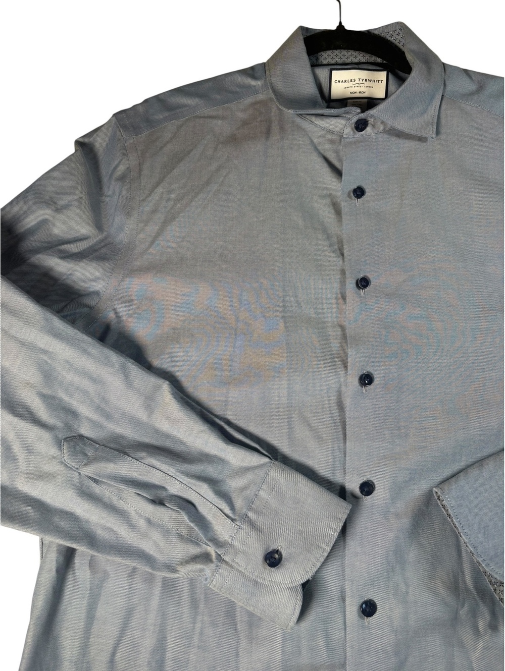 Charles Tyrwhitt Blue Slim Fit non iron Men's Long Sleeve Dress Shirt 16.5 35
